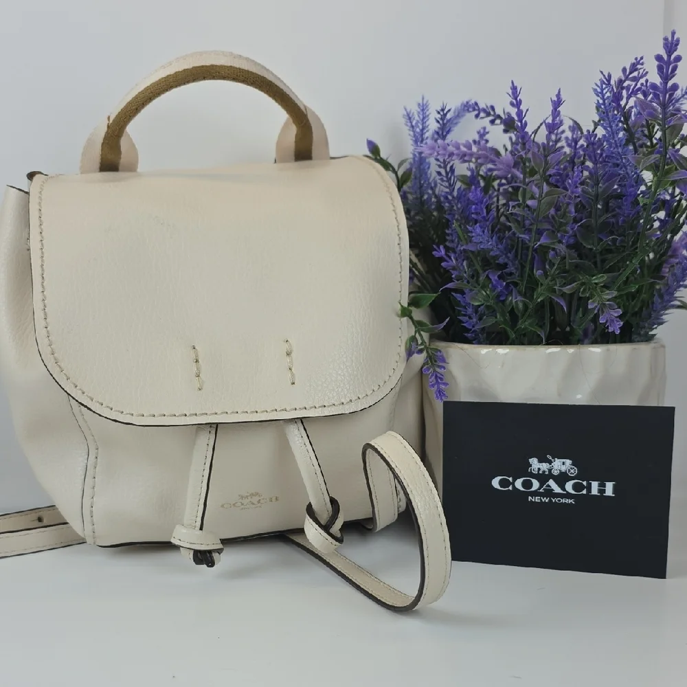 Coach Derby Ivory White‎ Leather Backpack Crossbody Shoulder Bag - Picture 7 of 16